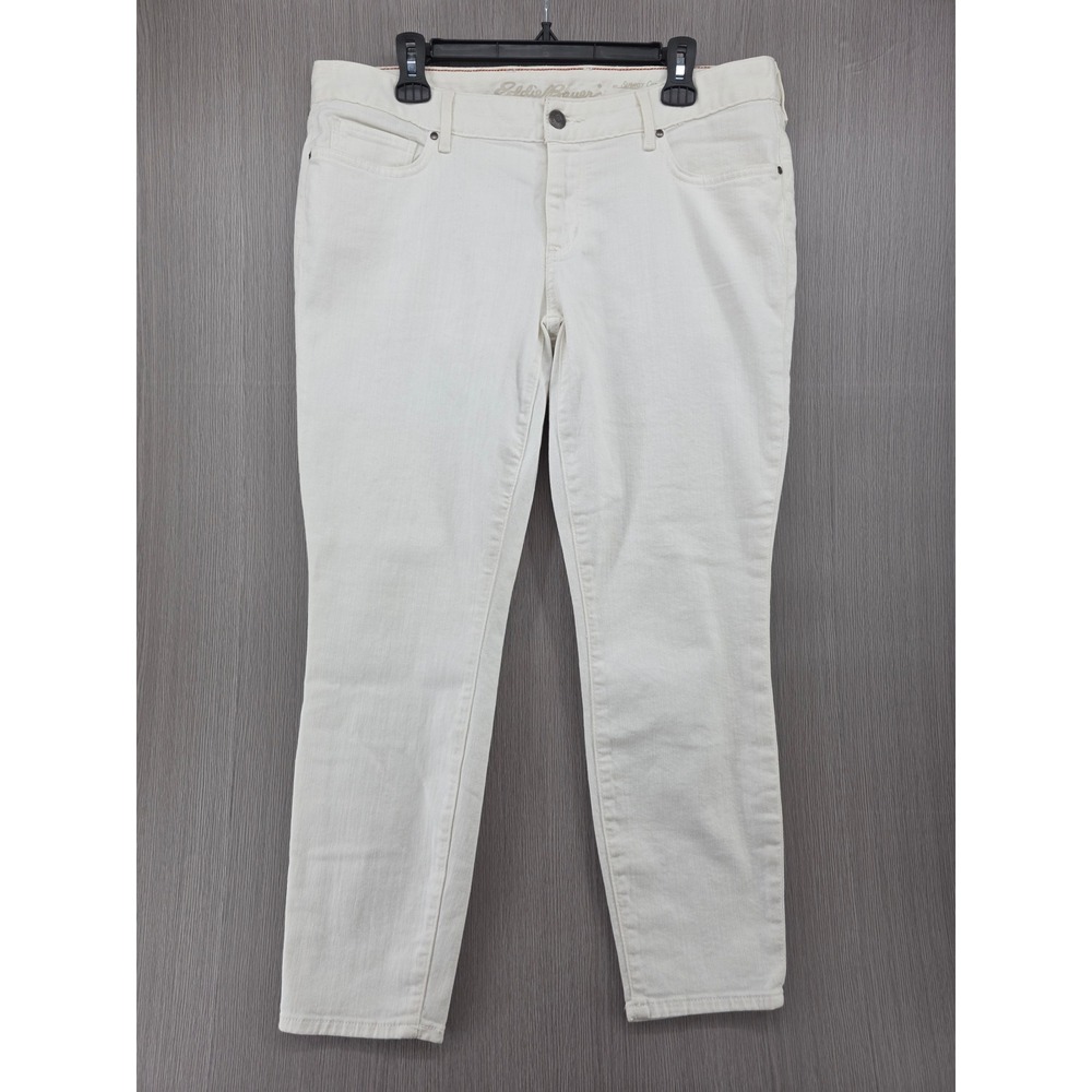 Eddie Bauer Slightly Curvy Skinny Ankle Mid Rise Stretch‎ White Jeans Womens 14